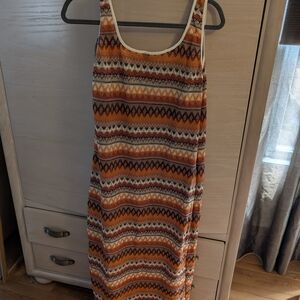 Orange Patterned Sleeveless Dress
